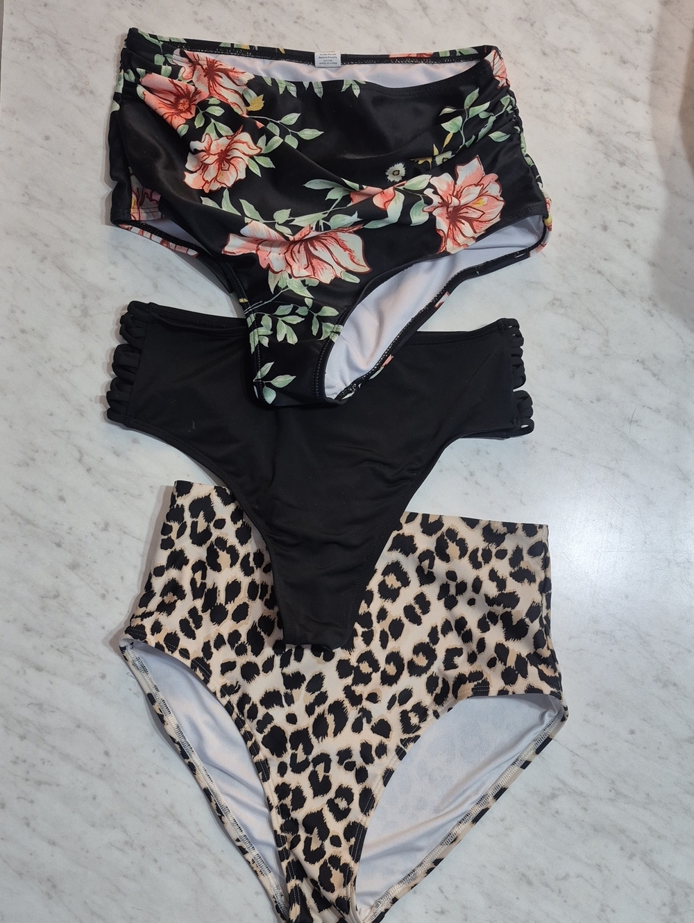 3-Pack High-Waist Bikini Bottoms - Floral, Black & Leopard